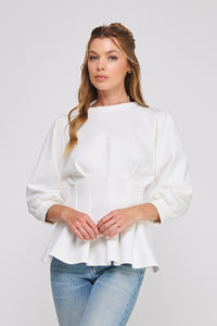 Double Knit Pleat Flare, Rib Trim Top | Off White