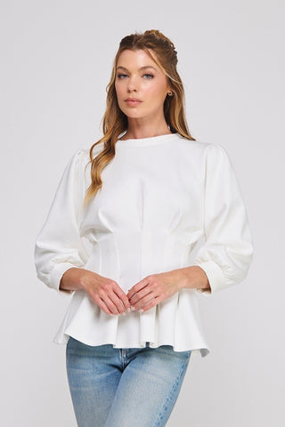Double Knit Pleat Flare, Rib Trim Top | Off White