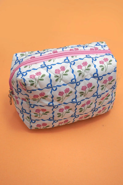 Floral Toile Pattern Makeup Cosmetic Pouch Bag