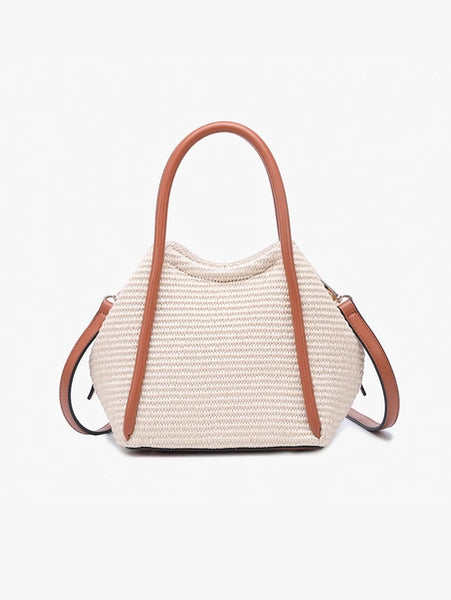 Brynne Straw Satchel w/ Vegan Leather Straps | Natural