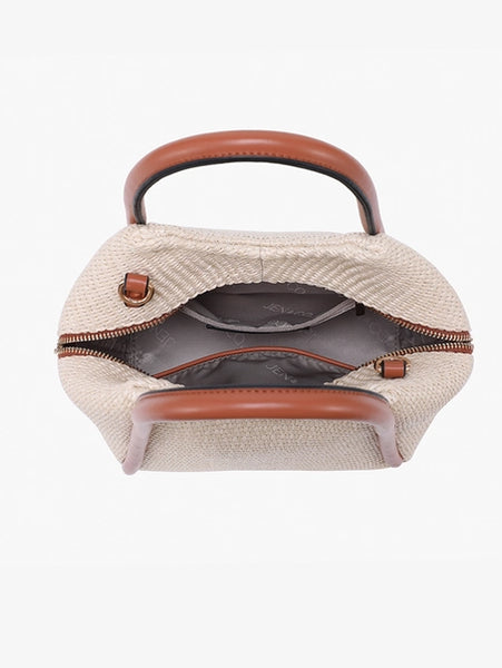 Brynne Straw Satchel w/ Vegan Leather Straps | Natural