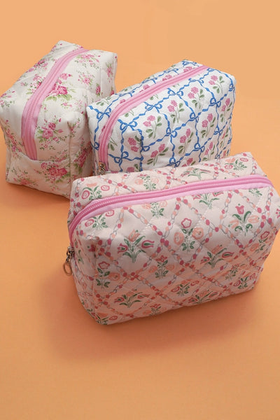 Floral Toile Pattern Makeup Cosmetic Pouch Bag