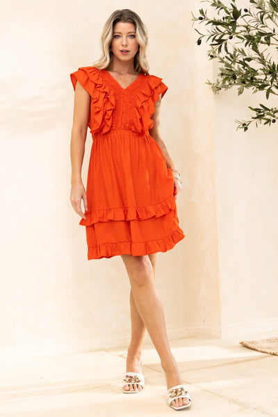 Ruffle Hem Mini Dress | Orange