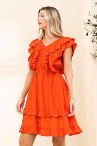 Ruffle Hem Mini Dress | Orange