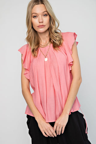 Wing Sleeve Ruffle Top