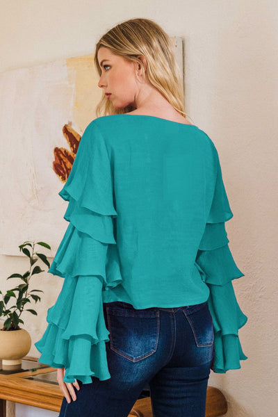 Tiered Ruffle Long Sleeve Top-PLUS