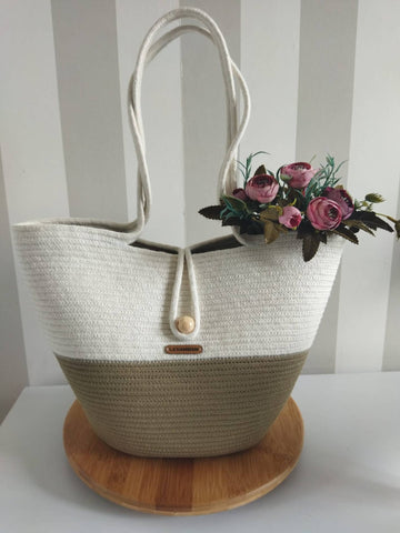 White Canvas Loop Beach Tote | Medium