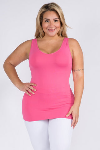 Hot Pink-PLUS-Reversible V or U Neckline Seamless Tank