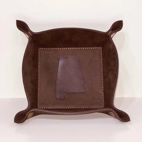 Alabama Leather Embossed Valet Tray Dark Brown 8x8