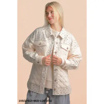 Oversized Floral Printed Cotton Jacket | Cream
