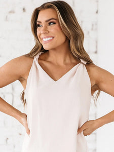 Raelynn V-Neck Knotted Tank Top | Apricot