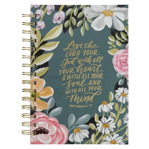 Floral Love the Lord Matt. 22:37 Wirebound Teal Journal