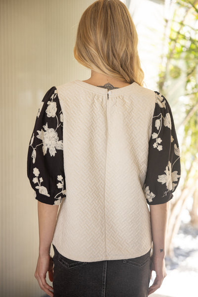 Floral Embroidered Puff Sleeve Top