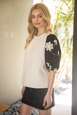 Floral Embroidered Puff Sleeve Top