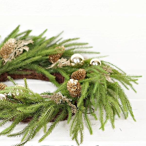 24” Golden Holiday Norfolk Pine Twig Wreath