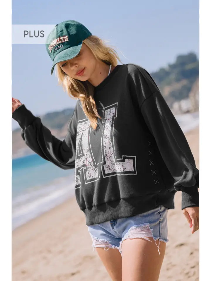 Plus Alabama Printed Acid Washed Sweatshirt | Washed Black