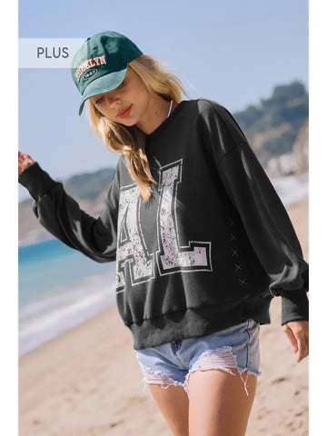 Plus Alabama Printed Acid Washed Sweatshirt | Washed Black