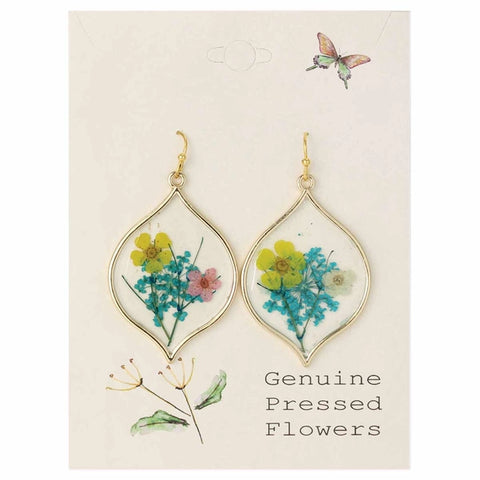Yellow Pink Dried Flower Gold Marquise Earrings