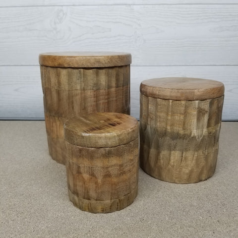 S/3 Carved Wood Canisters