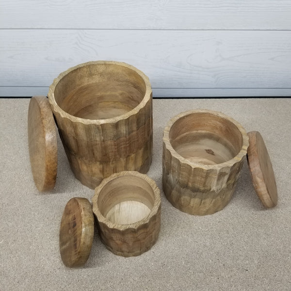 S/3 Carved Wood Canisters