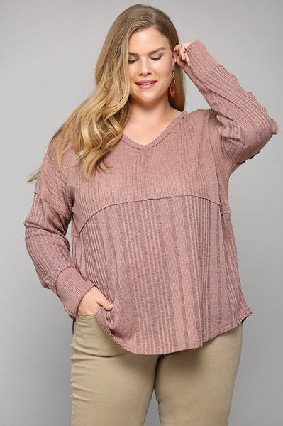 Dusty Rose Rib Knit Top - PLUS