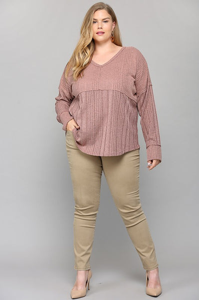 Dusty Rose Rib Knit Top - PLUS