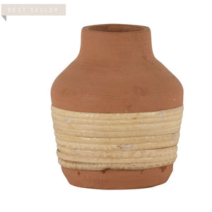 Rattan Wrap Terracotta Bud Vase