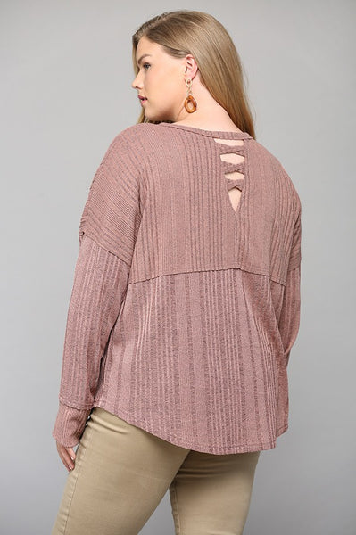 Dusty Rose Rib Knit Top - PLUS