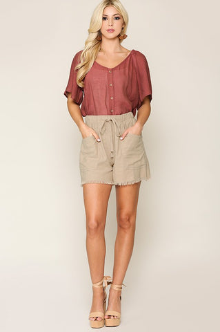 Taupe Drawstring Waist Shorts