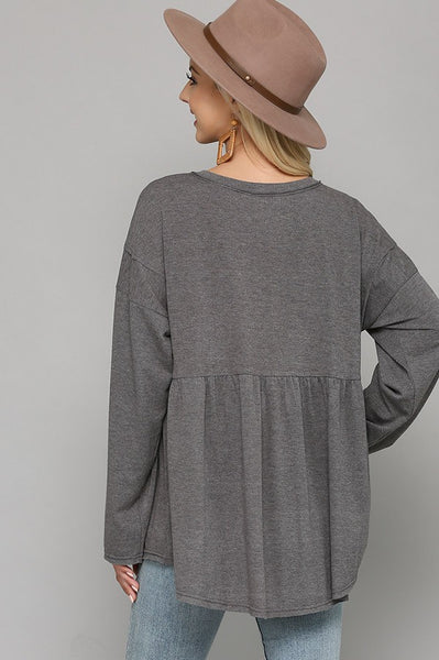 Charcoal Solid Knit V-neck Top